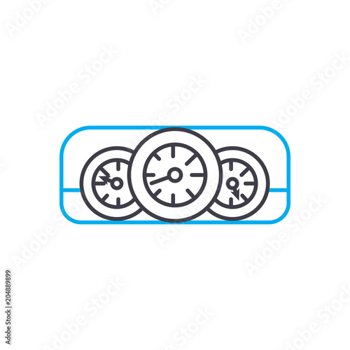 Car dashboard vector thin line stroke icon. Car dashboard outline illustration, linear sign, symbol isolated concept.