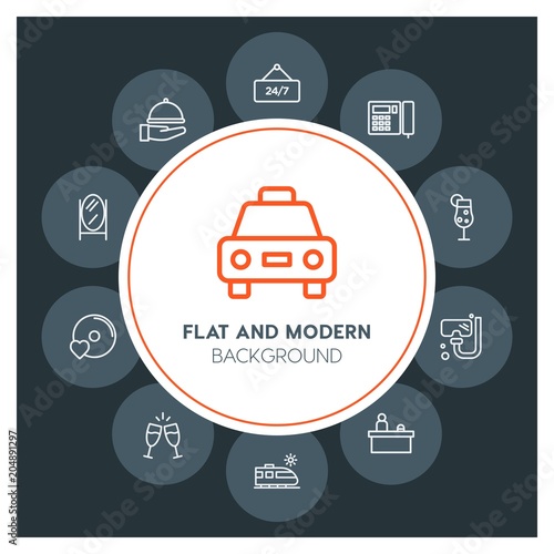 hotel, travel, valentine Infographic Circle outline Icons Set. Contains such Icons as business, website, elements, background, pattern, banner, slider and more. Fully Editable. Pixel Perfect