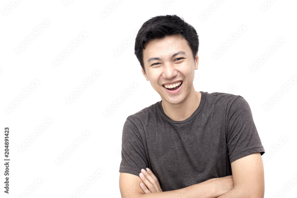 Closeup portrait of happy asian man face, isolated on white background with copy space. Closeup portrait of happy asian man face, isolated on white background with copy space.