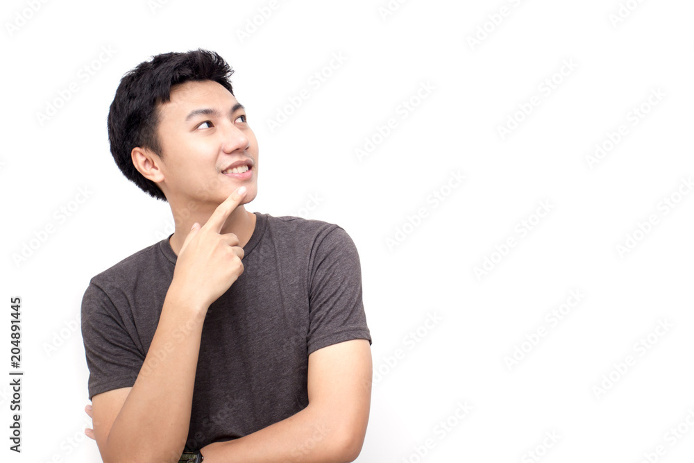 Closeup portrait of happy asian man face, isolated on white background with copy space. Closeup portrait of happy asian man face, isolated on white background with copy space.