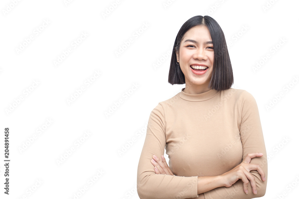 Portrait of Attractive Asian Woman smiling on white background. Portrait of Attractive Asian Woman smiling on white background.