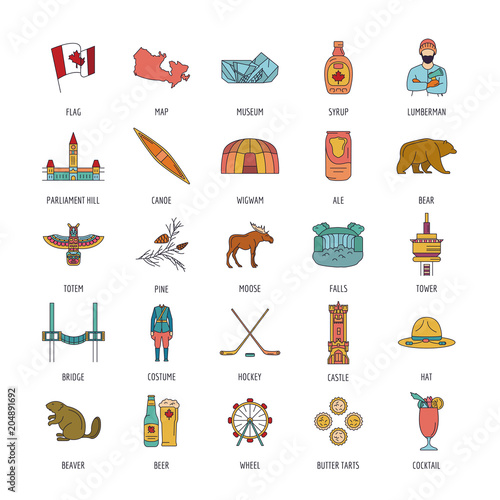 Canada icons set, cartoon style