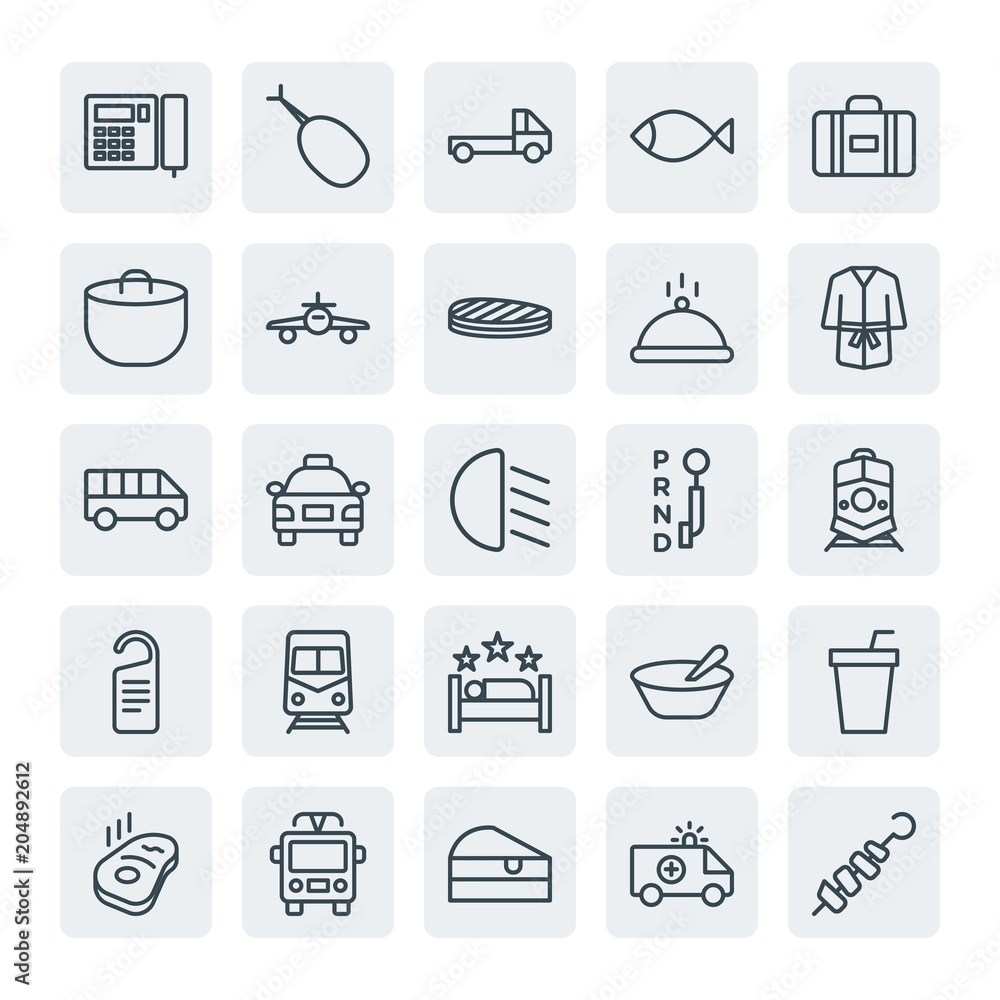Moder Simple Set of transports, food, hotel Vector outline Icons. Contains such Icons as baggage, vehicle, meat, kebab, , hotel, taxi and more on white background. Fully Editable. Pixel Perfect. Moder Simple Set of transports, food, hotel Vector outline Icons. Contains such Icons as baggage, vehicle, meat, kebab, , hotel, taxi and more on white background. Fully Editable. Pixel Perfect.