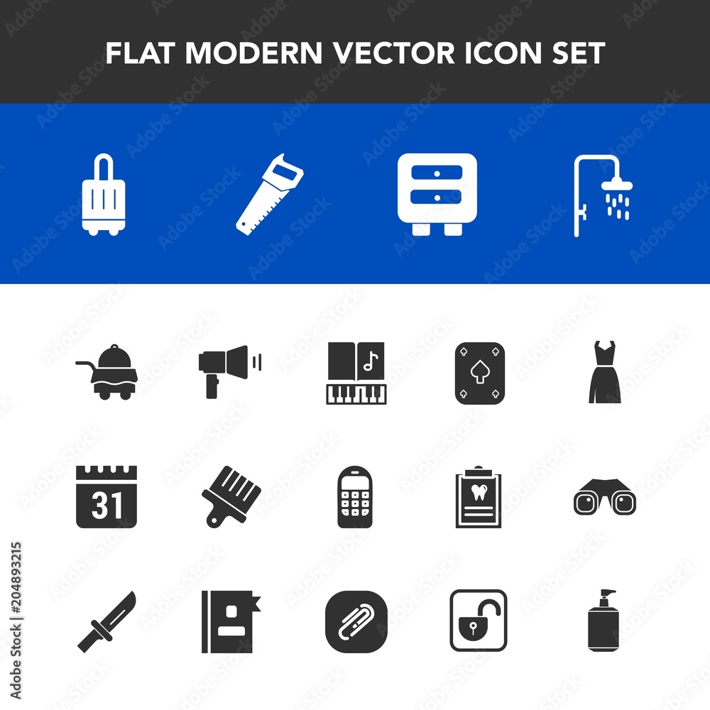 Modern, simple vector icon set with soap, drawing, bag, megaphone, communication, construction, hotel, musical, fashion, time, female, bed, saw, timetable, security, day, poker, sound, airport icons Modern, simple vector icon set with soap, drawing, bag, megaphone, communication, construction, hotel, musical, fashion, time, female, bed, saw, timetable, security, day, poker, sound, airport icons