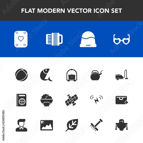 Modern, simple vector icon set with style, sea, agriculture, station, robot, fashion, housework, seafood, travel, room, planet, technology, document, immigration, cap, sunglasses, equipment, hat icons
