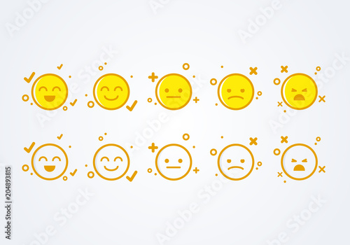 vector illustration user experience feedback concept different mood smiley emoticons emoji icon positive, neutral and negative.