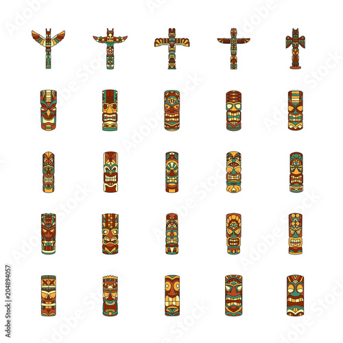 Totem icons set, cartoon style photo