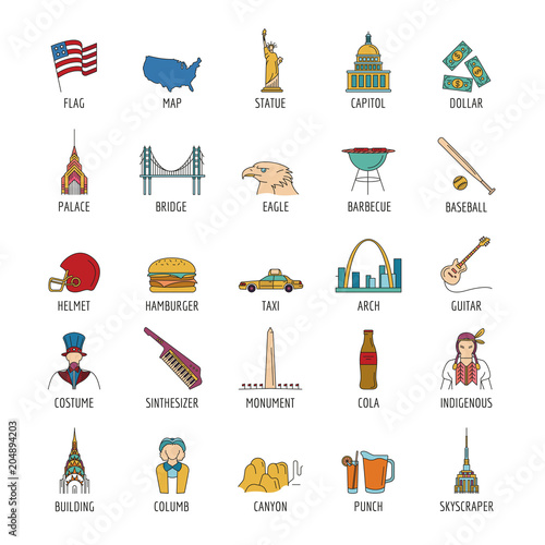 USA icons set, cartoon style