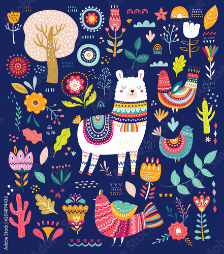 Decorative illustration with llama