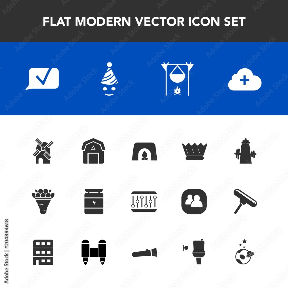 Modern, simple vector icon set with flower, hot, health, mill, wood, bouquet, clown, kitchen, barn, concept, queen, energy, add, party, sport, internet, home, king, bodybuilding, fitness, chat icons Modern, simple vector icon set with flower, hot, health, mill, wood, bouquet, clown, kitchen, barn, concept, queen, energy, add, party, sport, internet, home, king, bodybuilding, fitness, chat icons