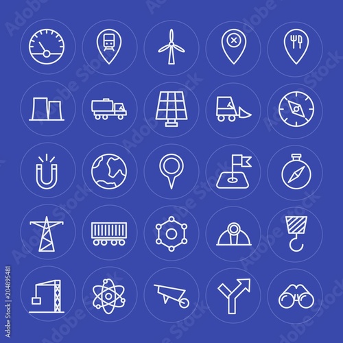 Modern Simple Set of industry, science, location Vector outline Icons. Contains such Icons as construction, travel, journey, device, way and more on blue background. Fully Editable. Pixel Perfect.