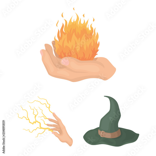 Black and white magic cartoon icons in set collection for design. Attributes and sorceress accessories vector symbol stock web illustration.