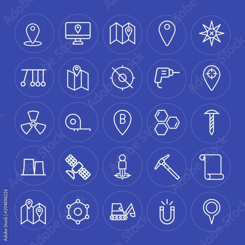Modern Simple Set of industry  science  location Vector outline Icons. Contains such Icons as  motion   physics   industry  work  route  map and more on blue background. Fully Editable. Pixel Perfect.