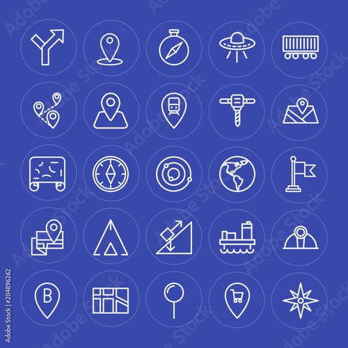Modern Simple Set of industry, science, location Vector outline Icons. Contains such Icons as construction, transportation, pin, road and more on blue background. Fully Editable. Pixel Perfect.