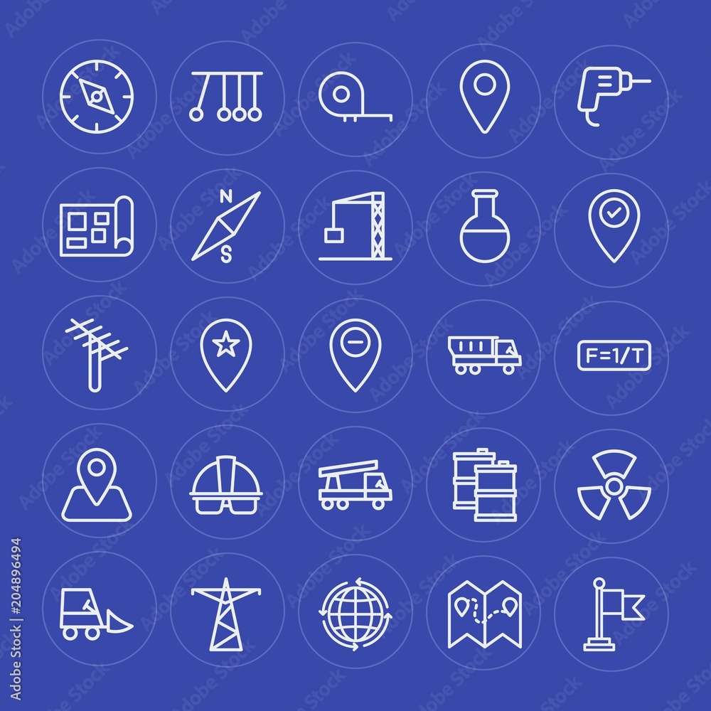 Modern Simple Set of industry, science, location Vector outline Icons. Contains such Icons as banner, energy, compass, hazard, motion and more on blue background. Fully Editable. Pixel Perfect. Modern Simple Set of industry, science, location Vector outline Icons. Contains such Icons as banner, energy, compass, hazard, motion and more on blue background. Fully Editable. Pixel Perfect.