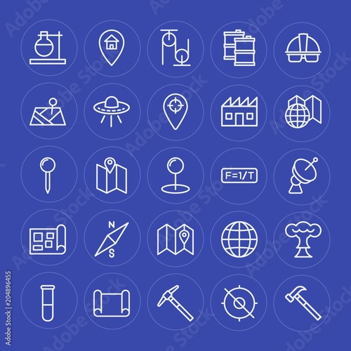 Modern Simple Set of industry, science, location Vector outline Icons. Contains such Icons as construction, globus, explosion, laboratory and more on blue background. Fully Editable. Pixel Perfect.