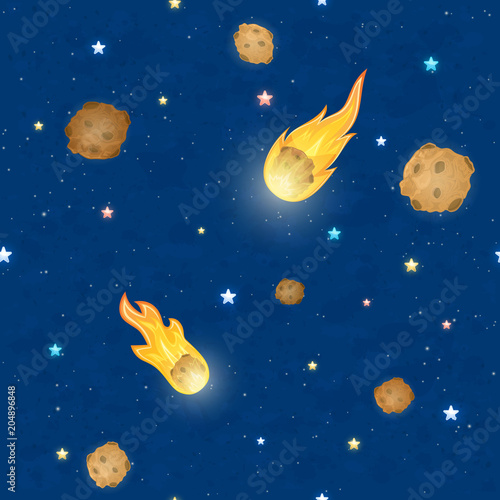 Seamless sky background with stars and meteorites