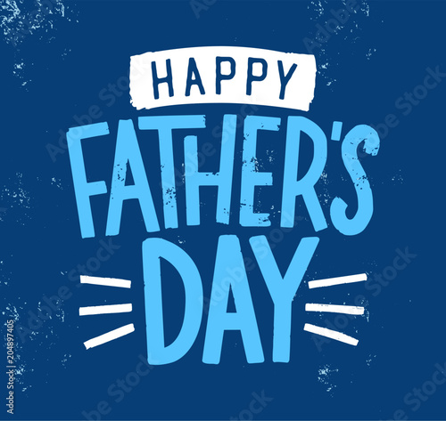 Happy Father's Day holiday wish, inscription or lettering written with stylish calligraphic font on blue background and decorated with ribbon or tape