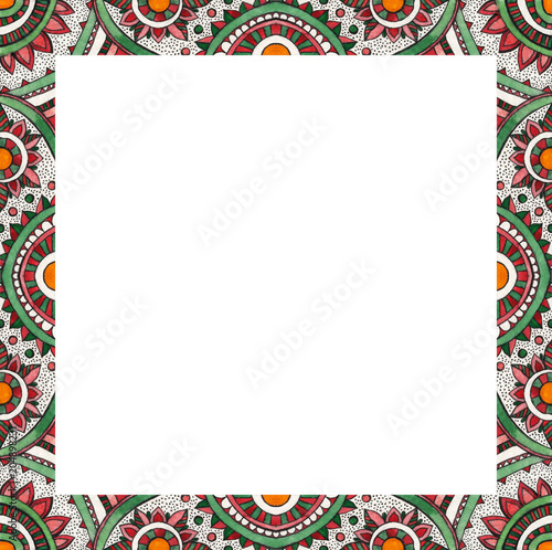 Decorative frame with geometric and floral ornaments. Color pattern