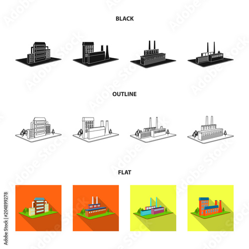 Processing factory,metallurgical plant. Factory and industry set collection icons in black,flat,outline style isometric vector symbol stock illustration web.