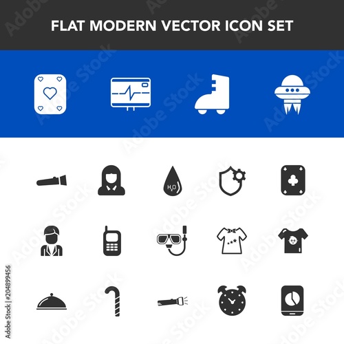 Modern, simple vector icon set with girl, night, face, game, poker, space, lamp, water, spacecraft, play, boy, torch, internet, alarm, technology, drink, phone, ufo, lady, old, light, sport, man icons