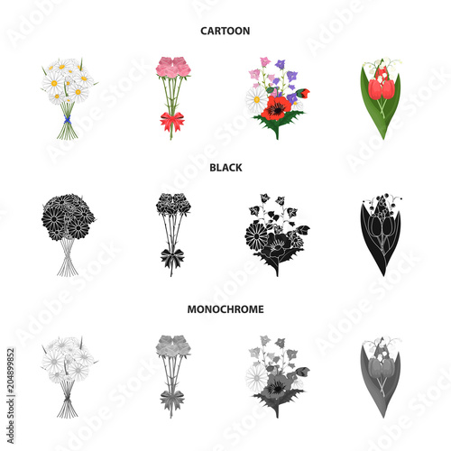 A bouquet of fresh flowers cartoon,black,monochrome icons in set collection for design. Various bouquets vector symbol stock web illustration.