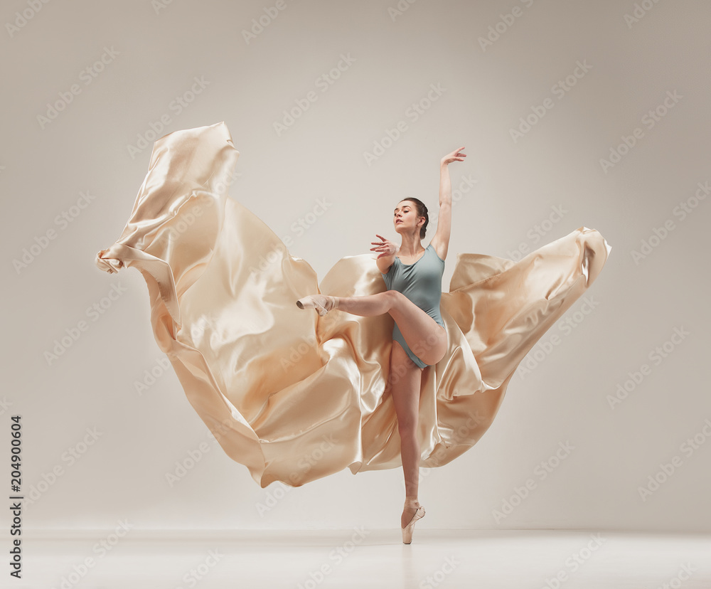 Modern ballet dancer dancing in full body on white studio background. - obrazy, fototapety, plakaty 