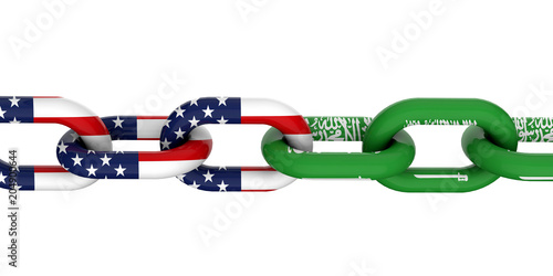 USA and Saudi Arabia relationship concept. National flags on linked chain. 3D Rendering © ink drop