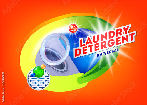 Laundry detergent for universal washing. Template for laundry detergent. Package design for Washing Powder & Liquid Detergents. Vector illustration