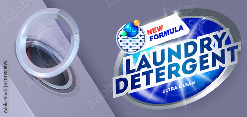 Laundry detergent for ultra clean washing.Template for laundry detergent. Package design for Washing Powder & Liquid Detergents. Vector illustration