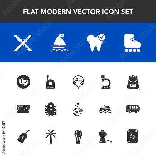 Modern, simple vector icon set with exploration, sound, caffeine, health, child, katana, boy, japanese, young, wind, modern, space, weapon, dentist, school, alien, ufo, skate, sport, astronaut icons