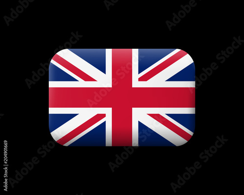 Flag of United Kingdom. Matted Vector Icon and Button. Rectangular Shape