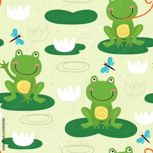 seamless pattern with cute frog - vector illustration, eps

