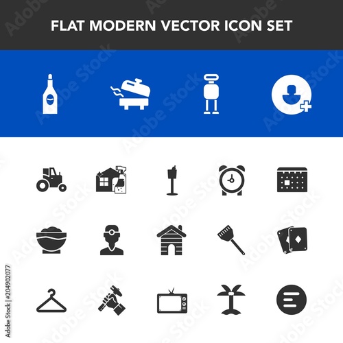 Modern  simple vector icon set with time  building  dentistry  chef  field  robot  house  clock  dental  add  tractor  schedule  spray  technology  cleaner  boiler  timetable  bottle  cyborg icons