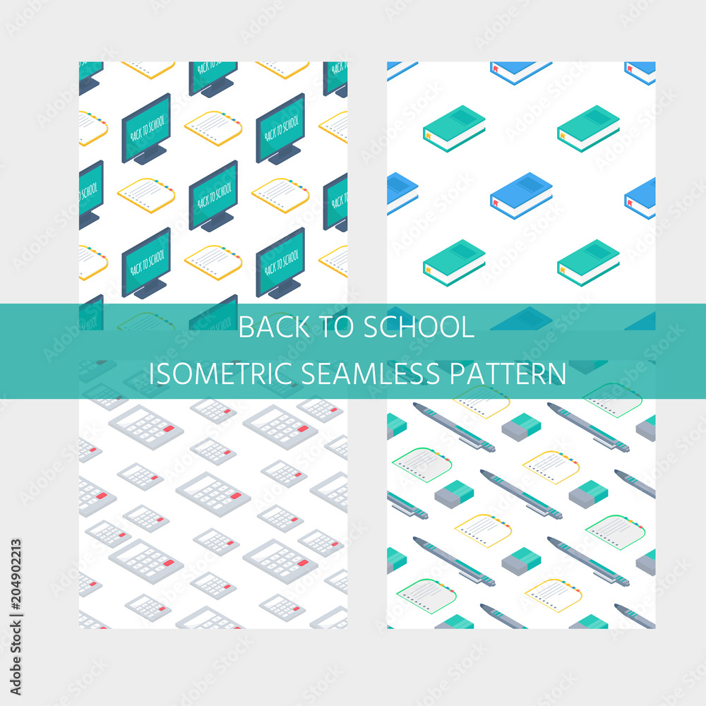Fototapeta premium Seamlees pattern with Isometric 3d school supplies