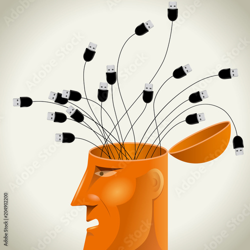 Artificial intelligence concept design, USB cable in the brain.