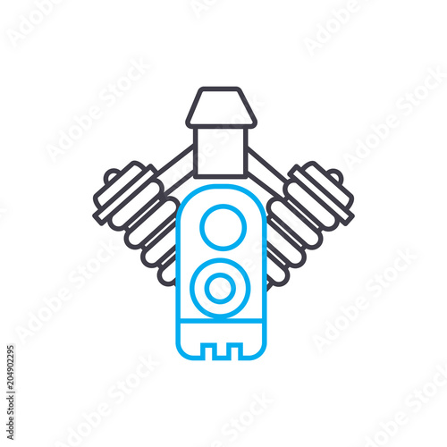 Injection system vector thin line stroke icon. Injection system outline illustration, linear sign, symbol isolated concept.