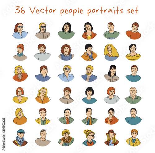 Happy adult vector people potraits icon set photo