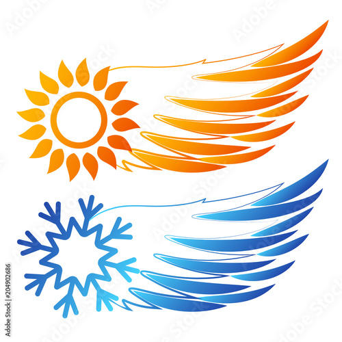 Air conditioning sun and snowflake wings