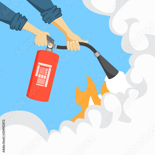 Hands with fire extinguisher.