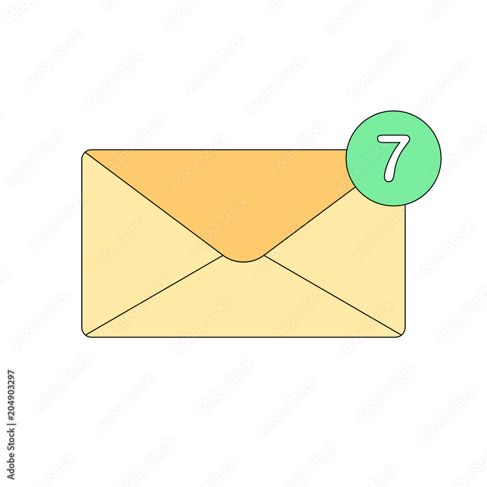 Vector envelope icon with the number of new notifications or emails. Email sign. Isolated on white background. Vector envelope icon with the number of new notifications or emails. Email sign. Isolated on white background.