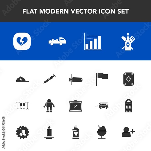 Modern, simple vector icon set with love, equipment, machine, heart, delivery, television, data, memory, add, truck, card, icecream, robot, account, hat, red, glass, alcohol, wine, care, diagram icons