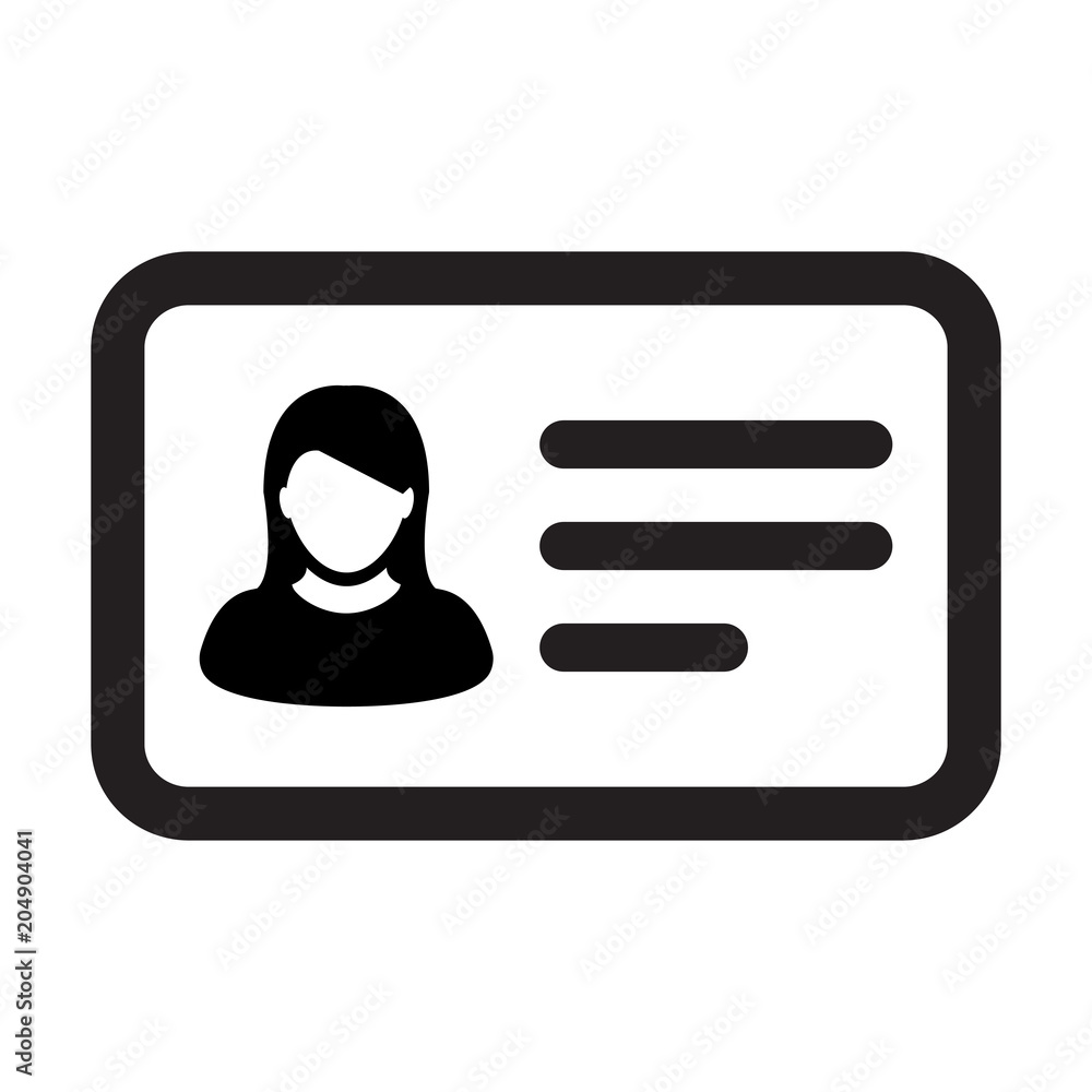 Business ID Card icon vector female user person profile avatar symbol for Identity in flat color glyph pictogram illustration Business ID Card icon vector female user person profile avatar symbol for Identity in flat color glyph pictogram illustration