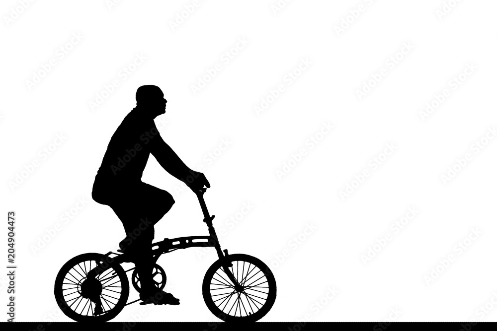 Obraz premium Silhouette man and bike relaxing on white background.