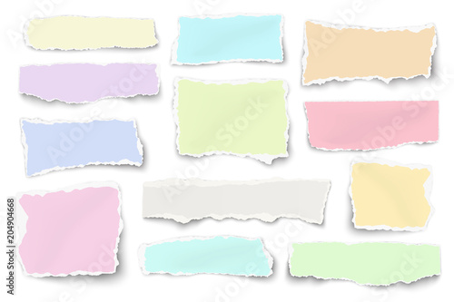 Set of different shapes and tinted paper scraps isolated on white background. Vector illustration.