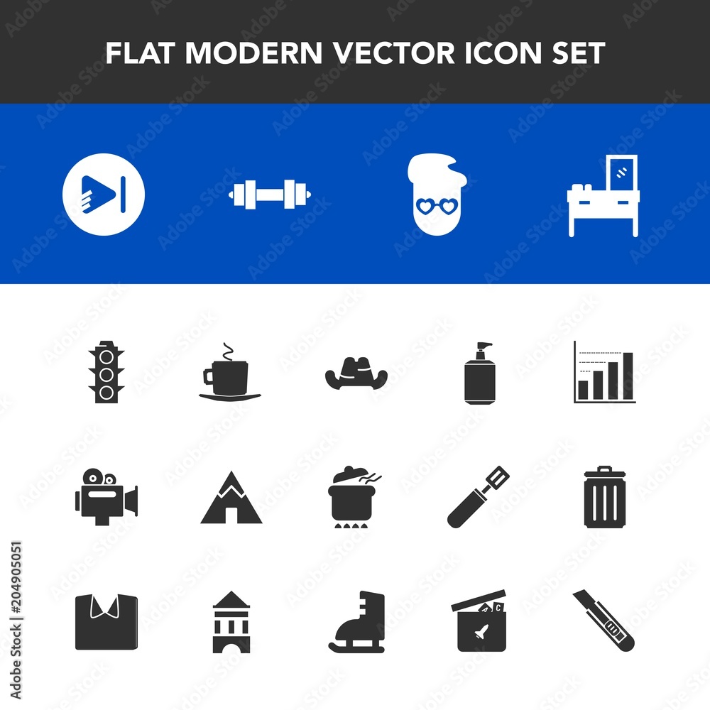 Modern, simple vector icon set with travel, camera, clothing, tent, safety, cabinet, hipster, dish, data, drink, film, video, outdoor, fashion, clean, green, hat, cap, handle, media, music, meal icons Modern, simple vector icon set with travel, camera, clothing, tent, safety, cabinet, hipster, dish, data, drink, film, video, outdoor, fashion, clean, green, hat, cap, handle, media, music, meal icons