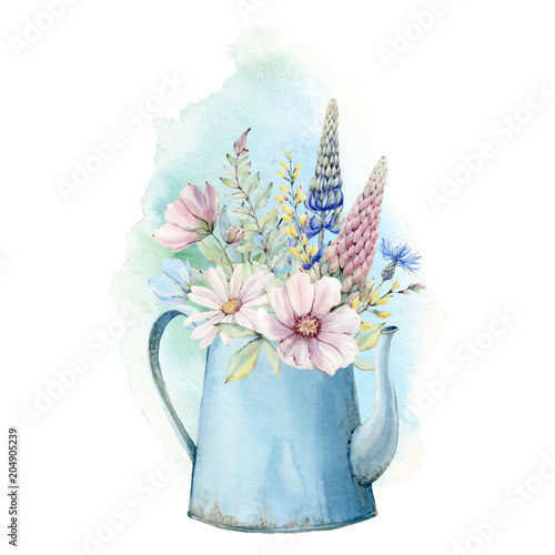 Watercolor flowers set in vintage style.