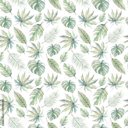 watercolor tropical seamless pattern.
