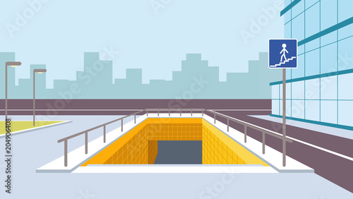 Underground pedestrian crossing perspective illustration. City view