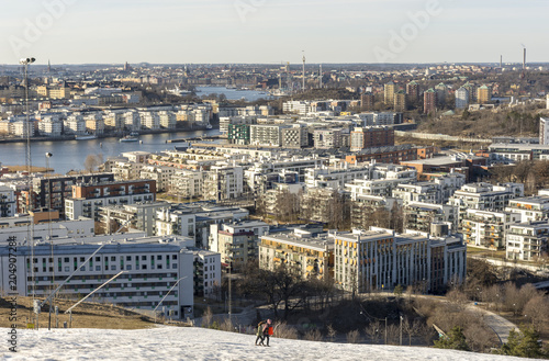 Photography Utsikt från Hammarby skidbacke över Hammarby Sjöstad, Södermalm och Sickla nedan